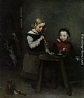 Theodule Augustine Ribot Canvas Paintings - Children Blowing Bubbles